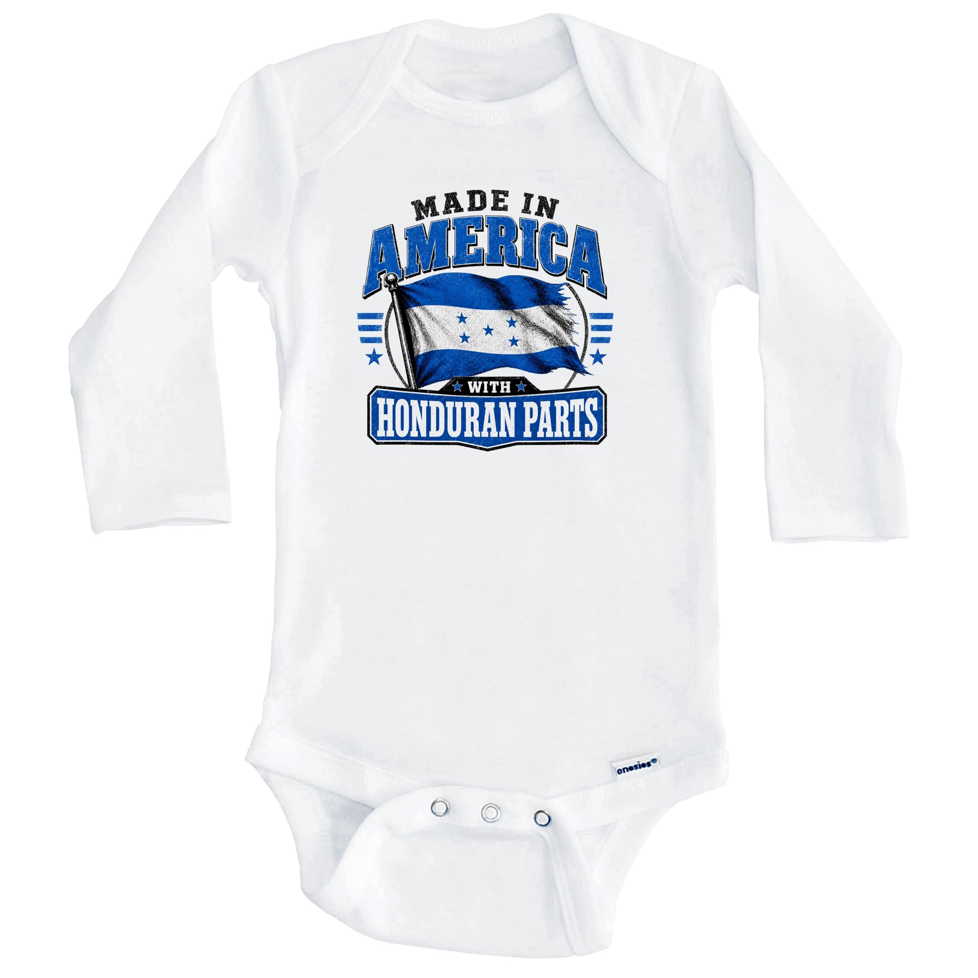 Made In America With Honduran Parts Honduras Flag Baby Bodysuit (Long Sleeves)