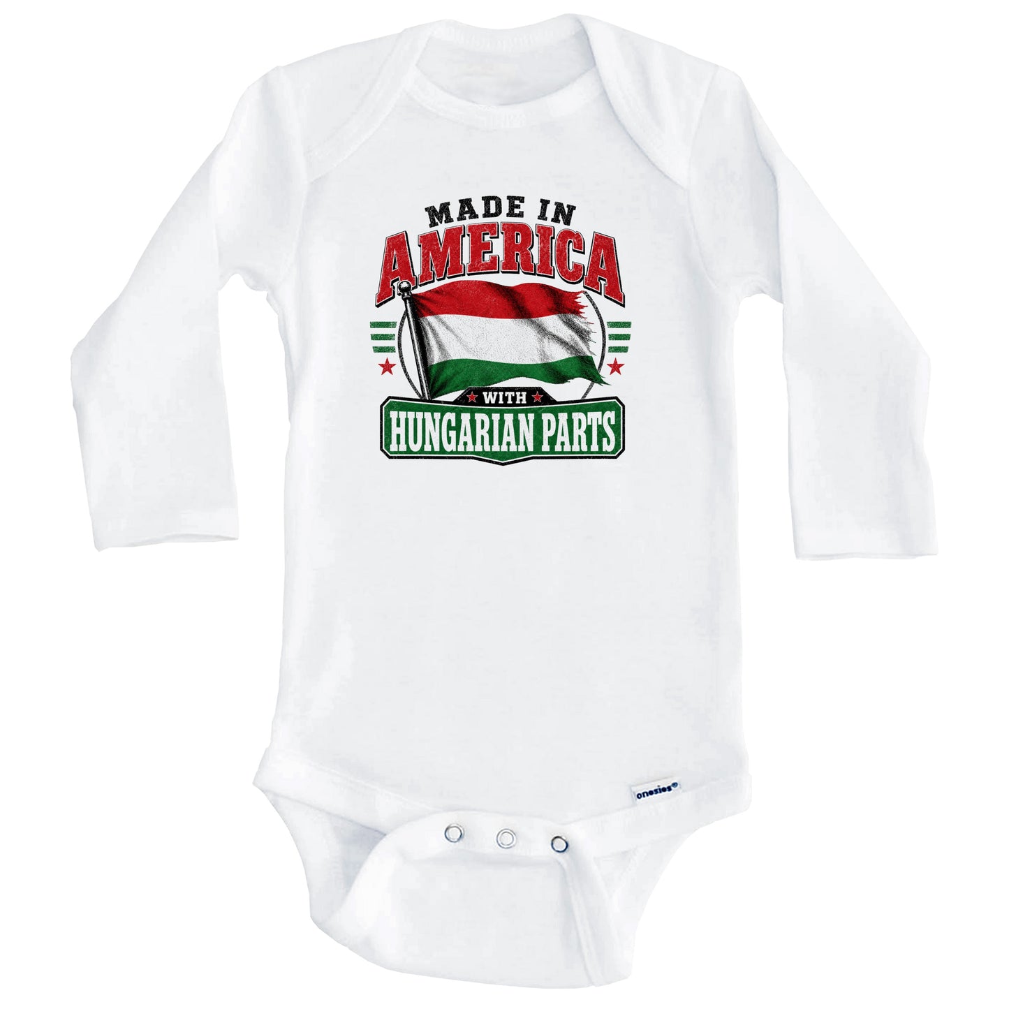 Made In America With Hungarian Parts Hungary Flag Baby Bodysuit (Long Sleeves)