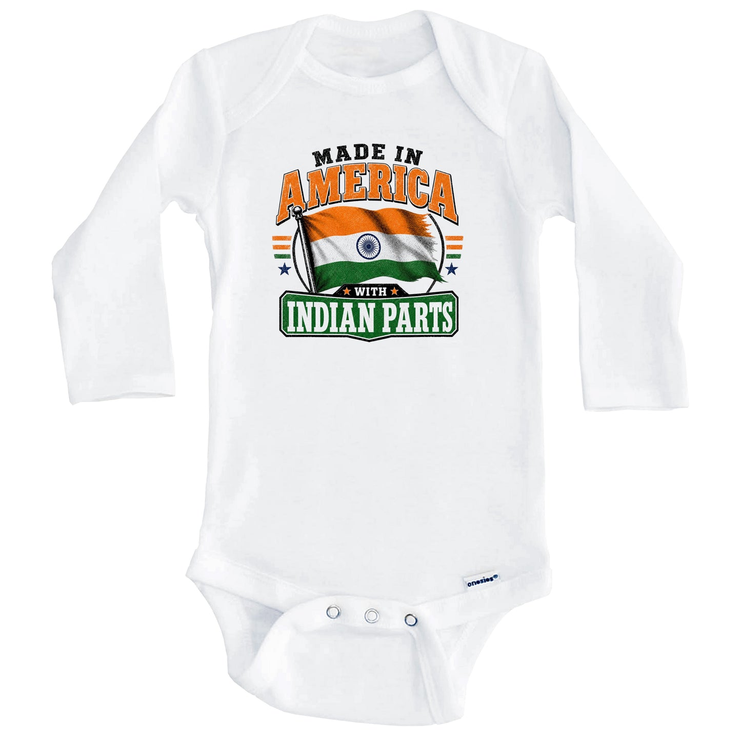 Made In America With Indian Parts India Flag Baby Bodysuit (Long Sleeves)