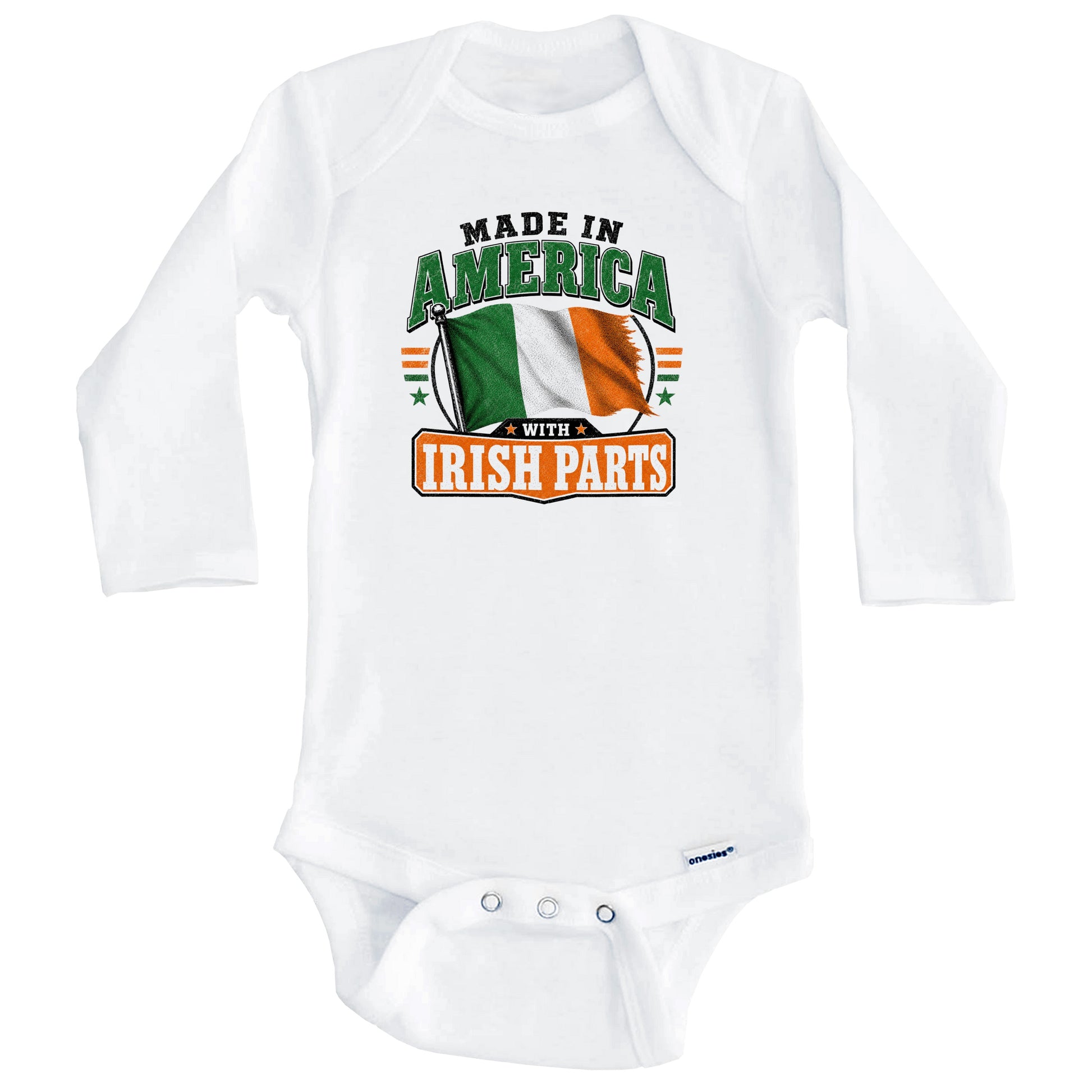 Made In America With Irish Parts Ireland Flag Baby Bodysuit (Long Sleeves)