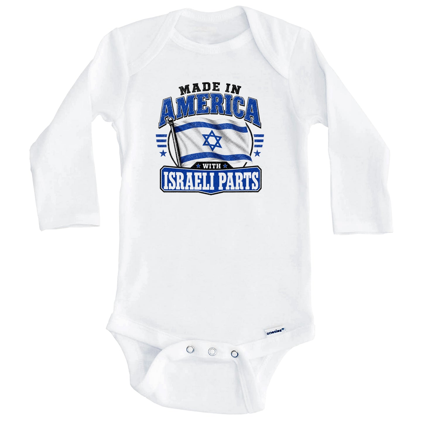 Made In America With Israeli Parts Israel Flag Baby Bodysuit (Long Sleeves)