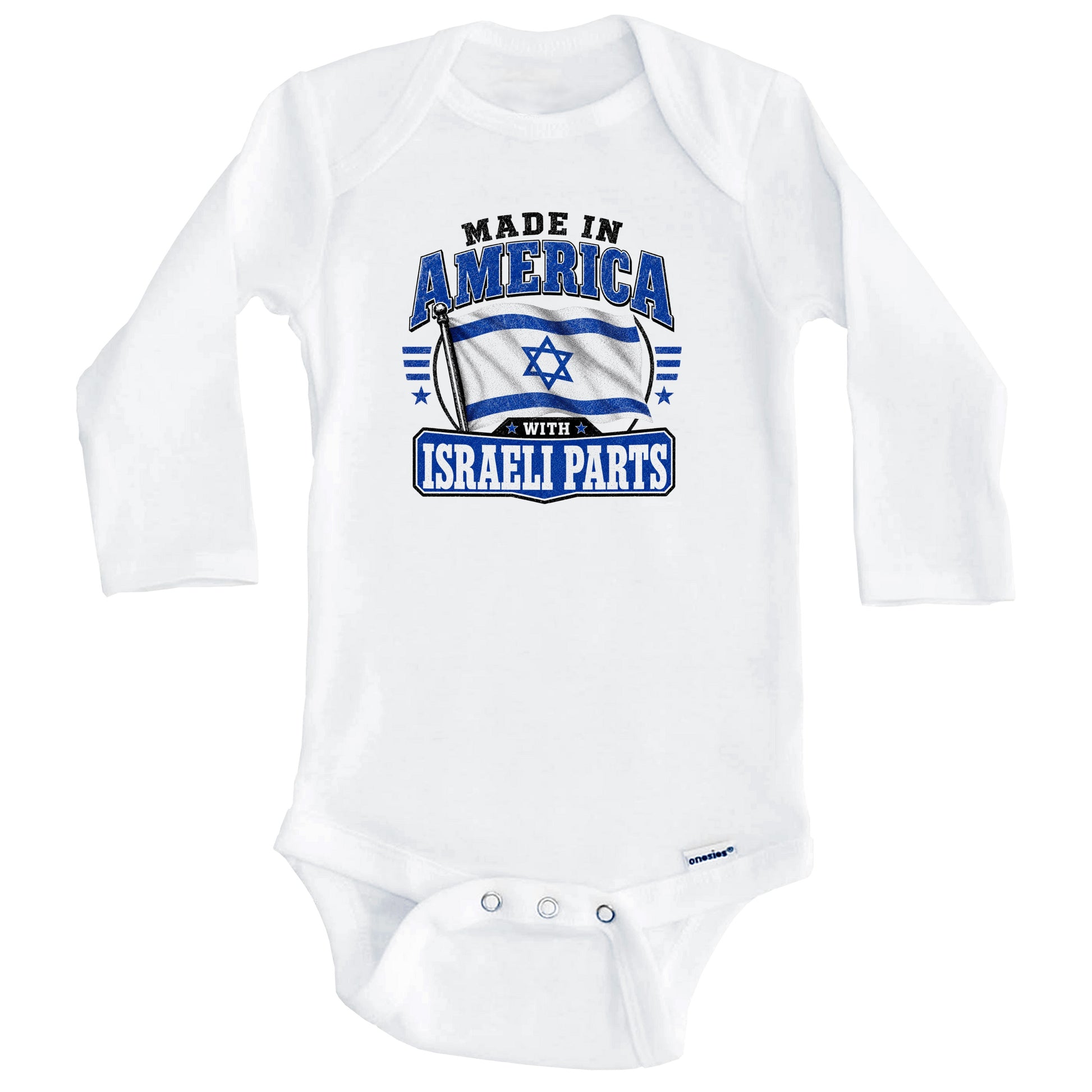 Made In America With Israeli Parts Israel Flag Baby Bodysuit (Long Sleeves)