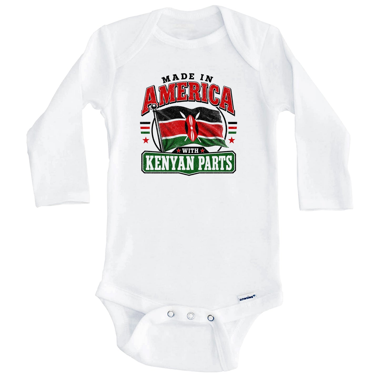 Made In America With Kenyan Parts Kenya Flag Baby Bodysuit (Long Sleeves)