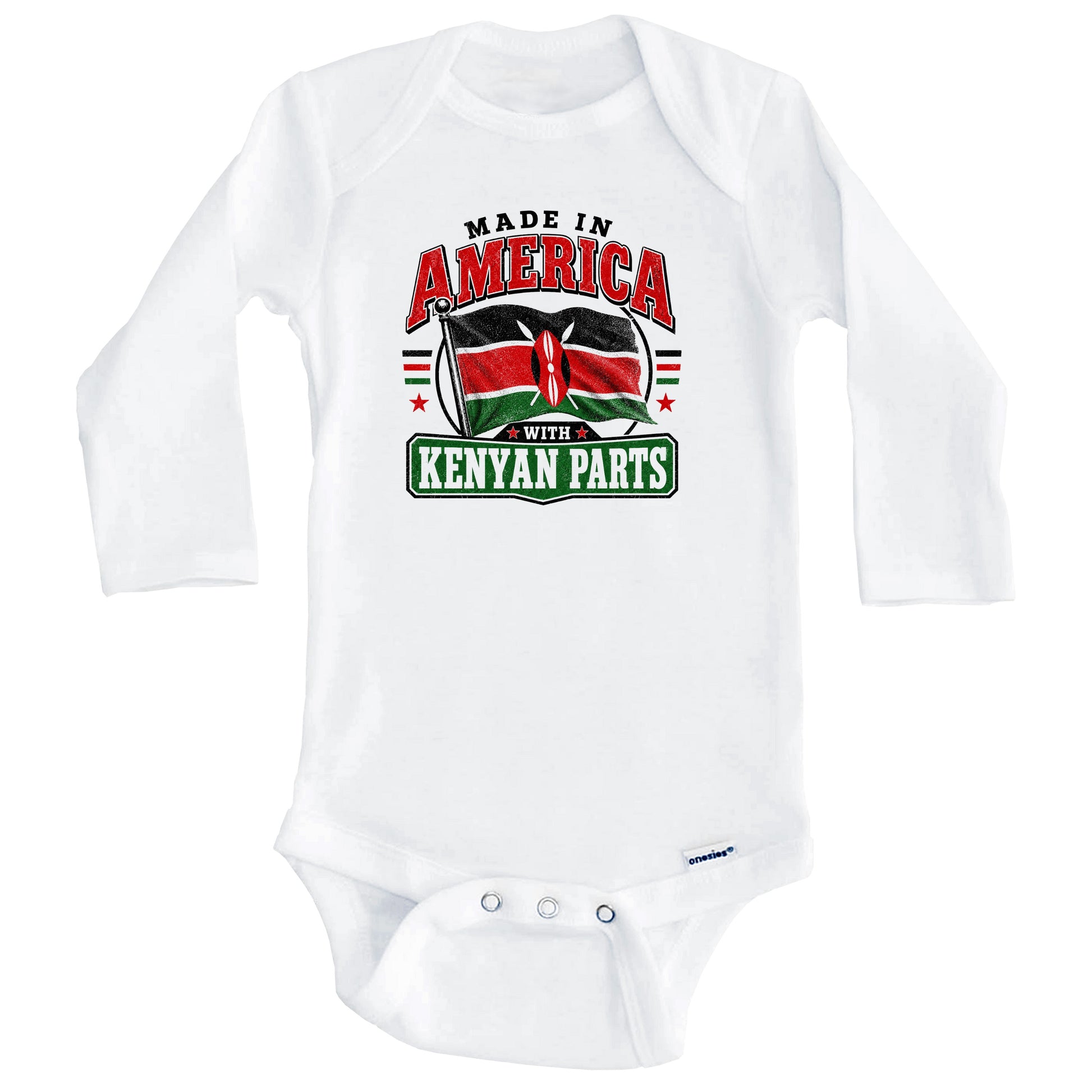 Made In America With Kenyan Parts Kenya Flag Baby Bodysuit (Long Sleeves)