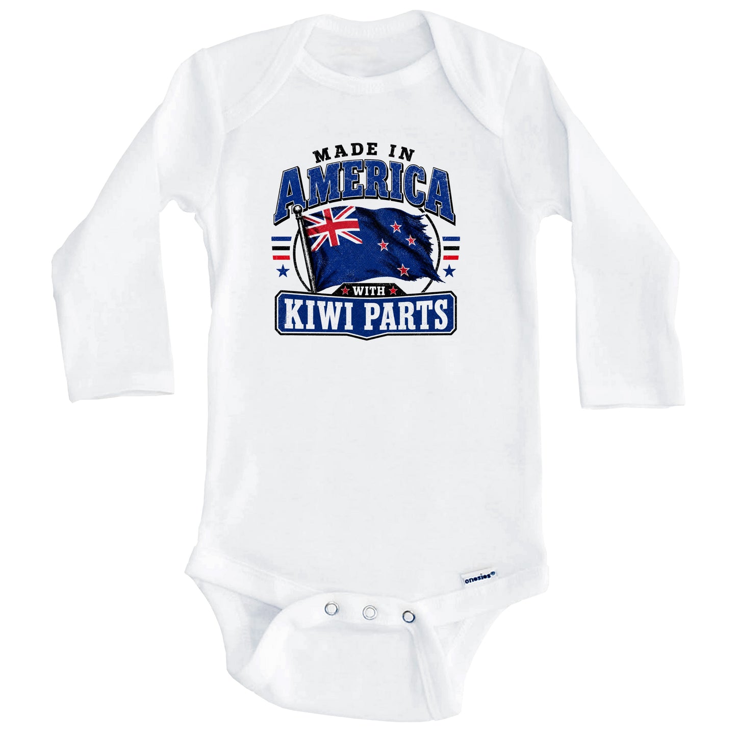 Made In America With Kiwi Parts New Zealand Flag Baby Bodysuit (Long Sleeves)