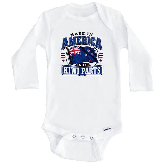 Made In America With Kiwi Parts New Zealand Flag Baby Bodysuit (Long Sleeves)