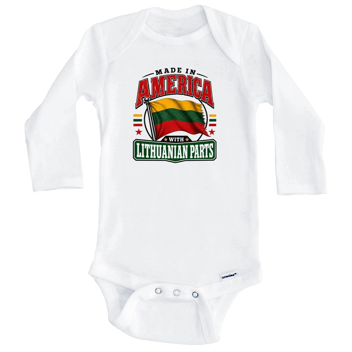Made In America With Lithuanian Parts Lithuania Flag Baby Bodysuit (Long Sleeves)