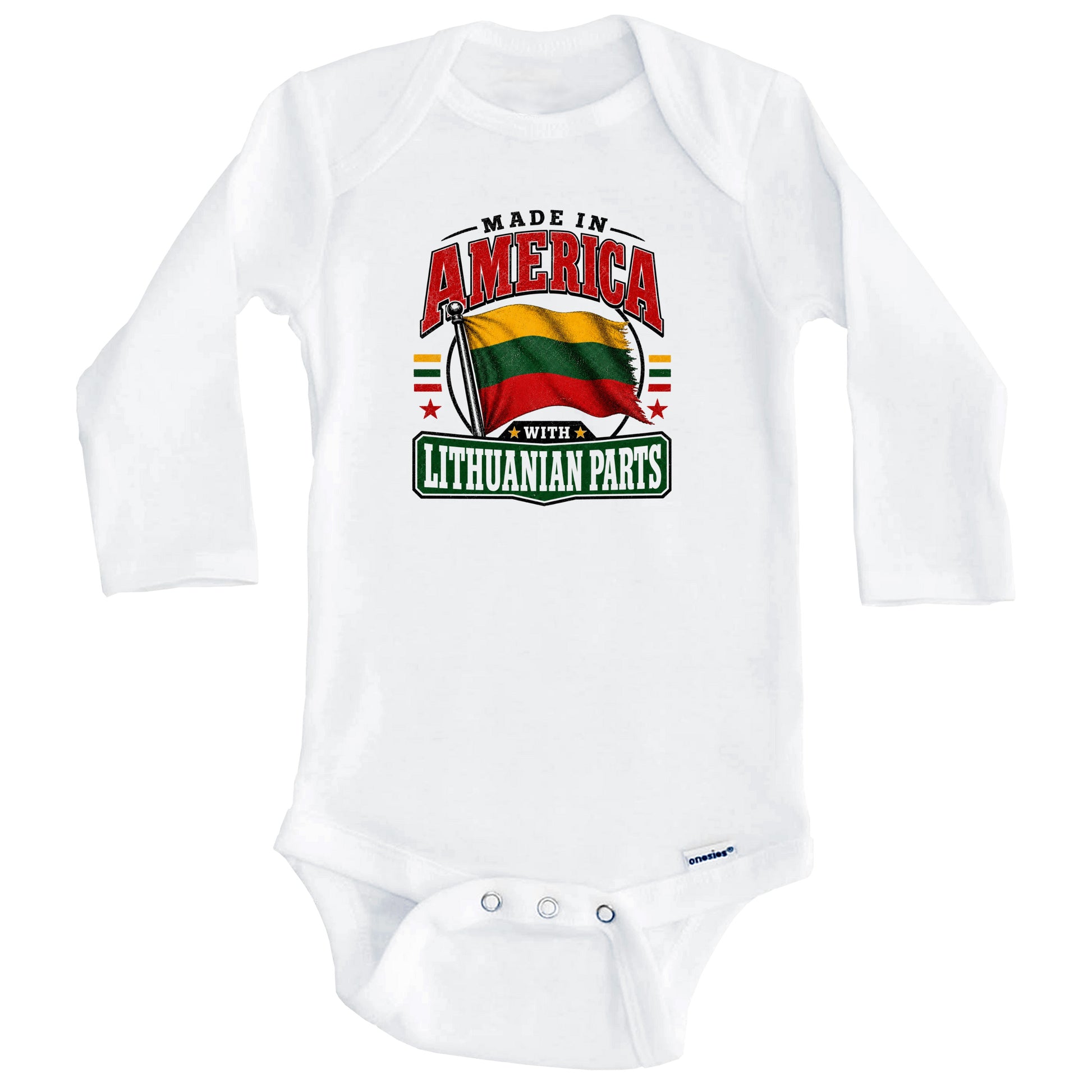 Made In America With Lithuanian Parts Lithuania Flag Baby Bodysuit (Long Sleeves)
