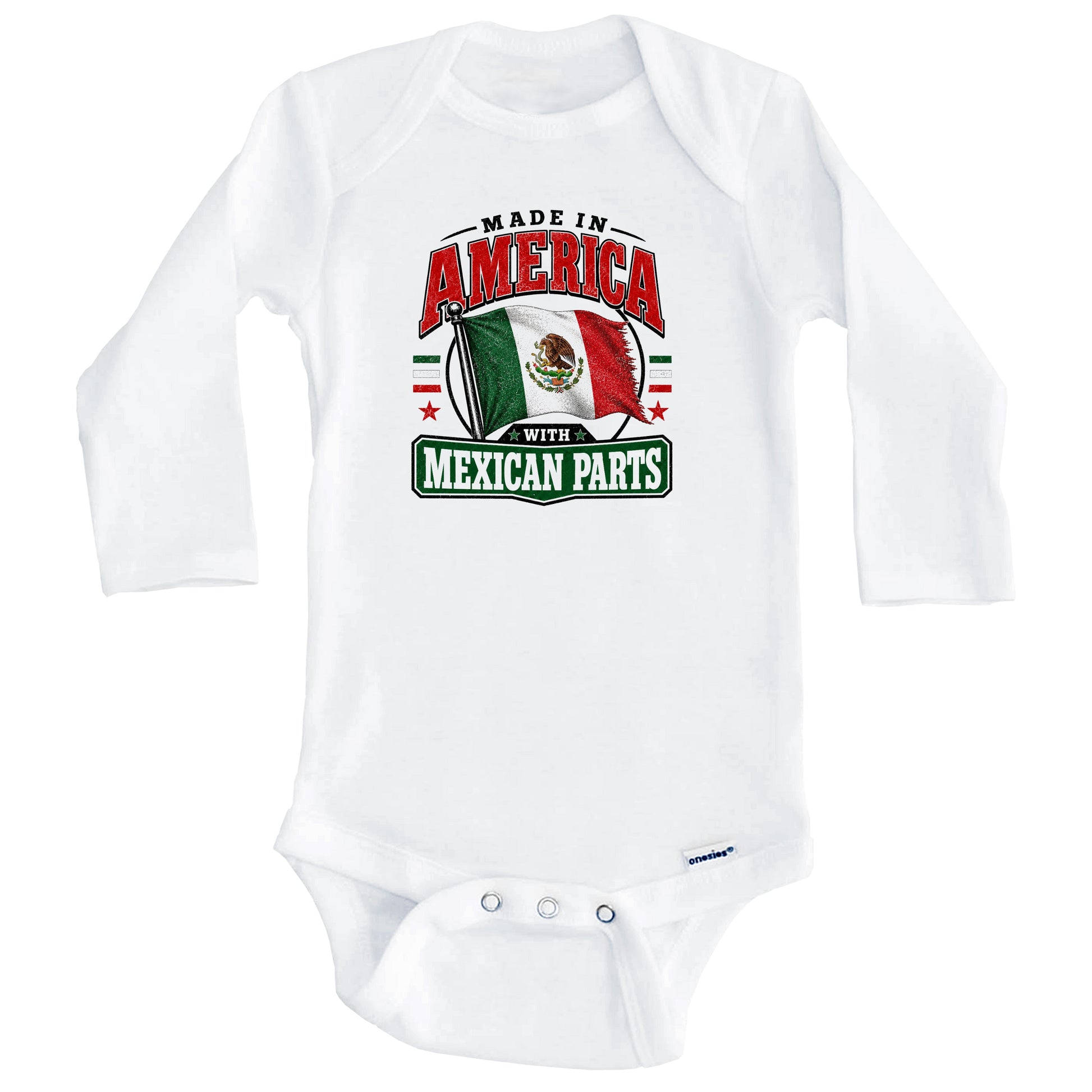 Made In America With Mexican Parts Mexico Flag Baby Bodysuit (Long Sleeves)