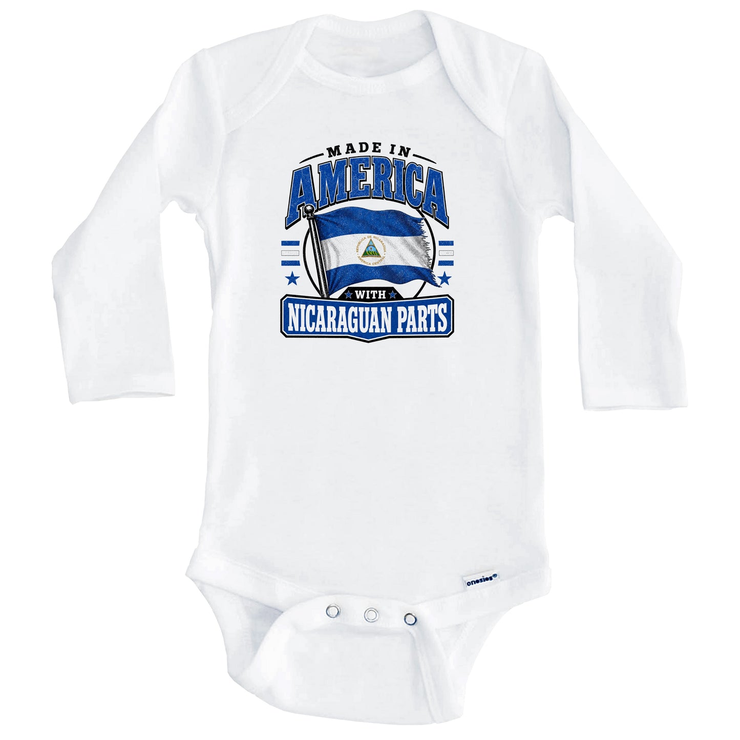 Made In America With Nicaraguan Parts Nicaragua Flag Baby Bodysuit (Long Sleeves)