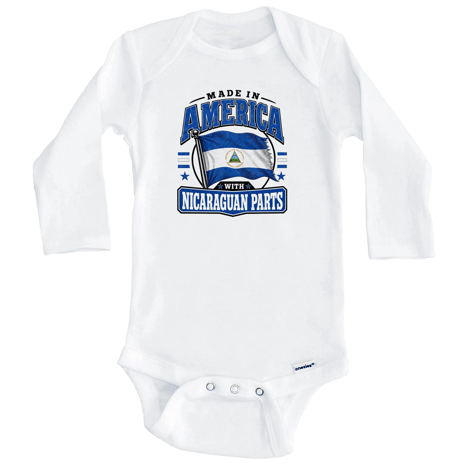 Made In America With Nicaraguan Parts Nicaragua Flag Baby Bodysuit (Long Sleeves)