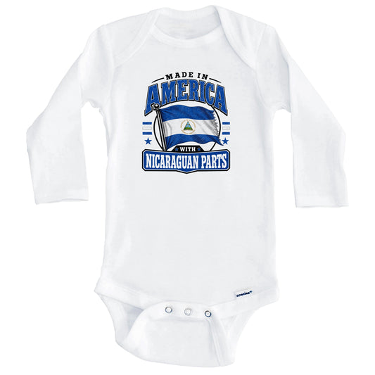 Made In America With Nicaraguan Parts Nicaragua Flag Baby Bodysuit (Long Sleeves)