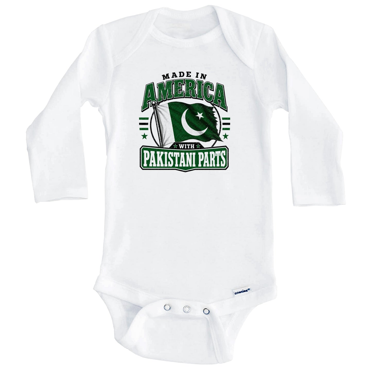 Made In America With Pakistani Parts Pakistan Flag Baby Bodysuit (Long Sleeves)