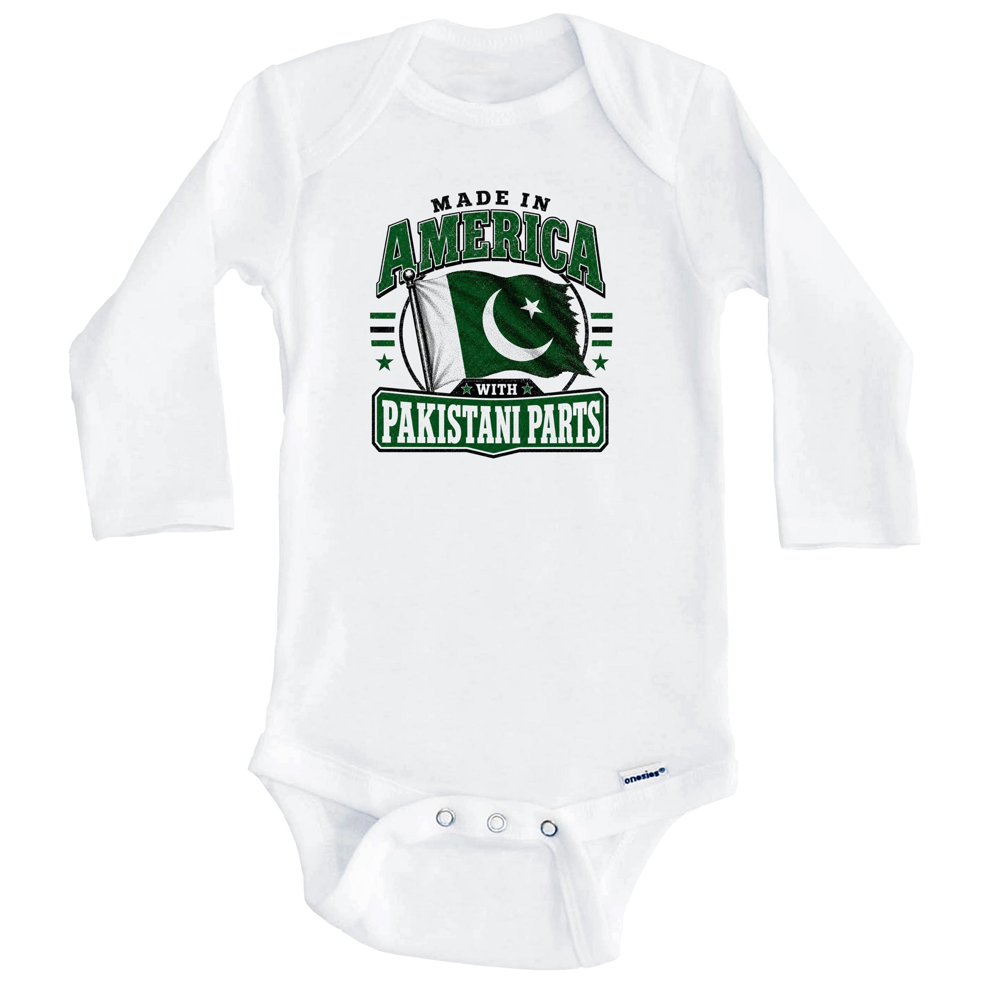 Made In America With Pakistani Parts Pakistan Flag Baby Bodysuit (Long Sleeves)
