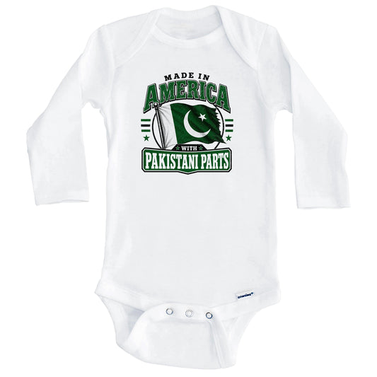 Made In America With Pakistani Parts Pakistan Flag Baby Bodysuit (Long Sleeves)