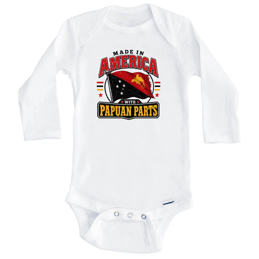 Made In America With Papuan Parts Papua New Guinea Flag Baby Bodysuit (Long Sleeves)