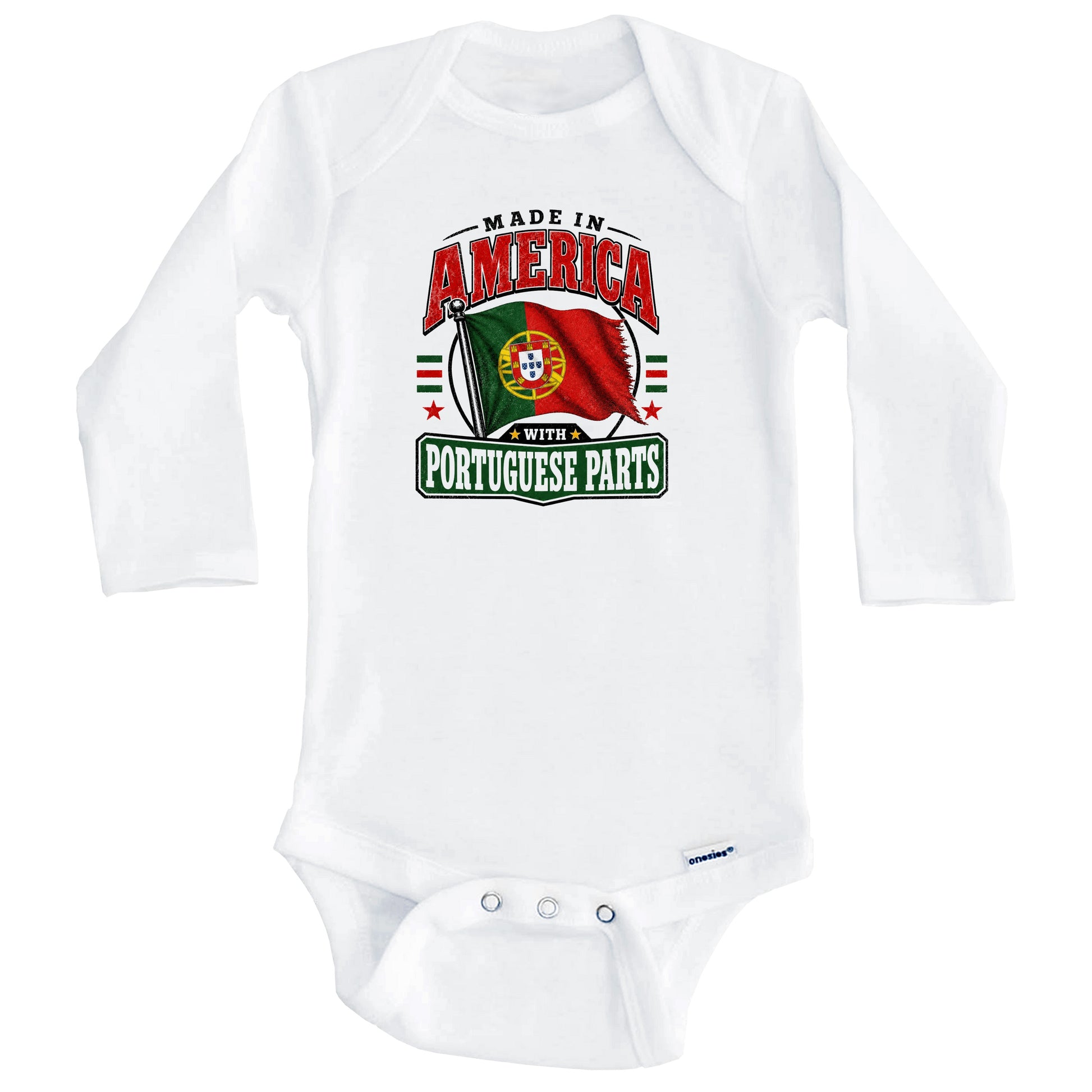Made In America With Portuguese Parts Portugal Flag Baby Bodysuit (Long Sleeves)