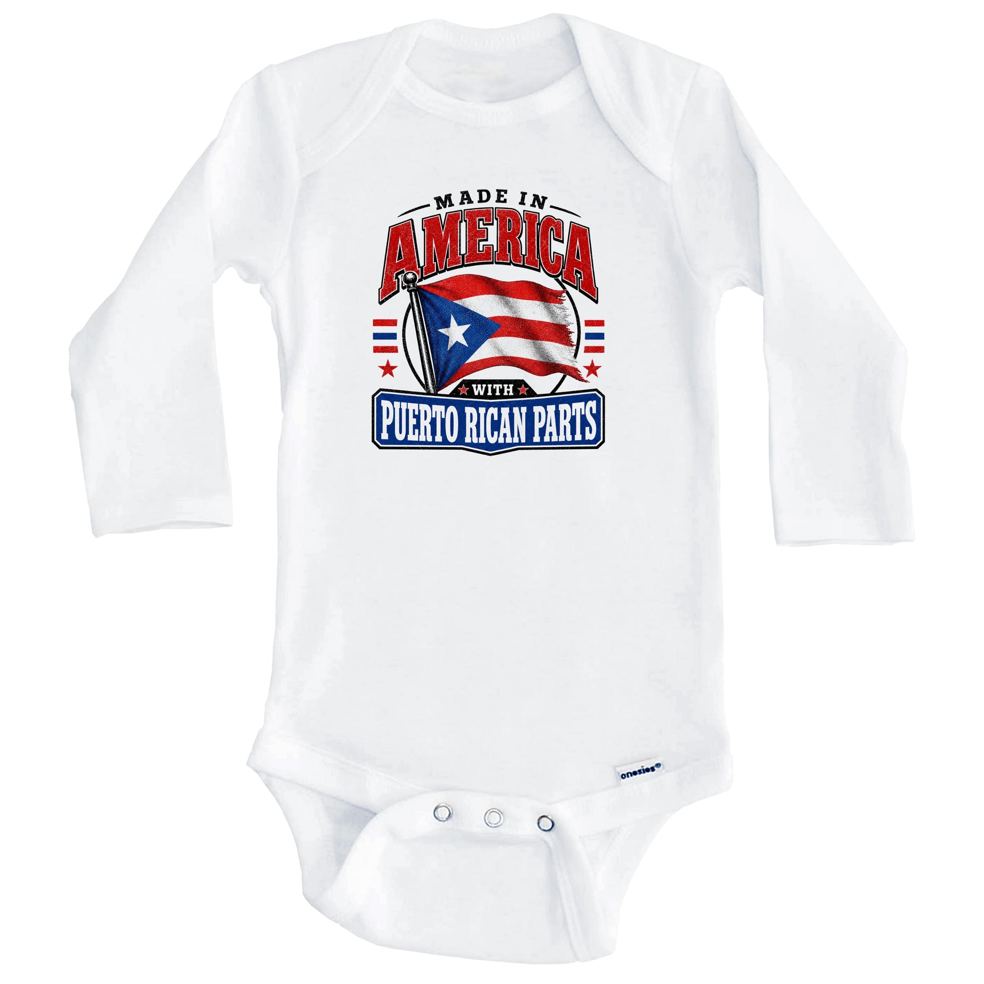 Made In America With Puerto Rican Parts Puerto Rico Flag Baby Bodysuit (Long Sleeves)