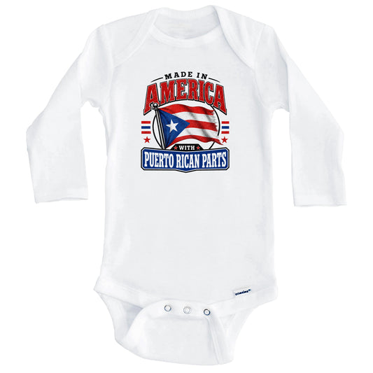 Made In America With Puerto Rican Parts Puerto Rico Flag Baby Bodysuit (Long Sleeves)