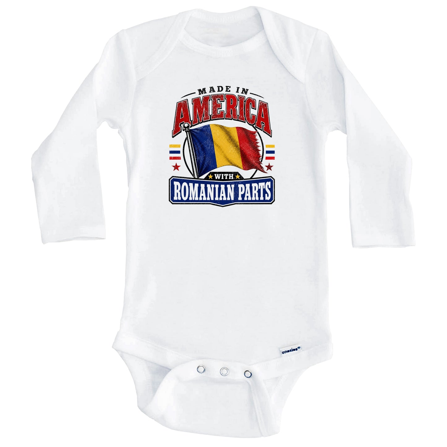 Made In America With Romanian Parts Romania Flag Baby Bodysuit (Long Sleeves)