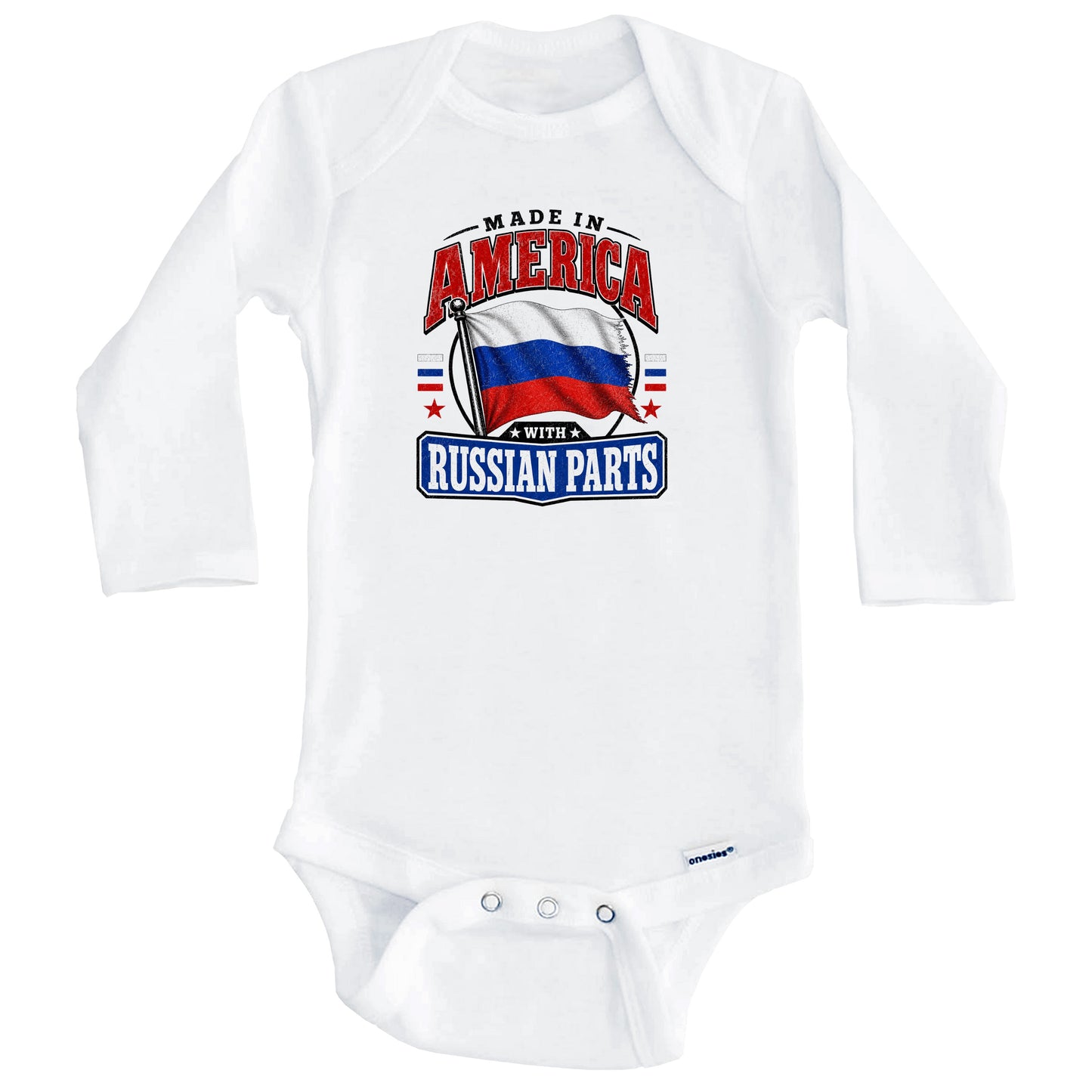 Made In America With Russian Parts Russia Flag Baby Bodysuit (Long Sleeves)