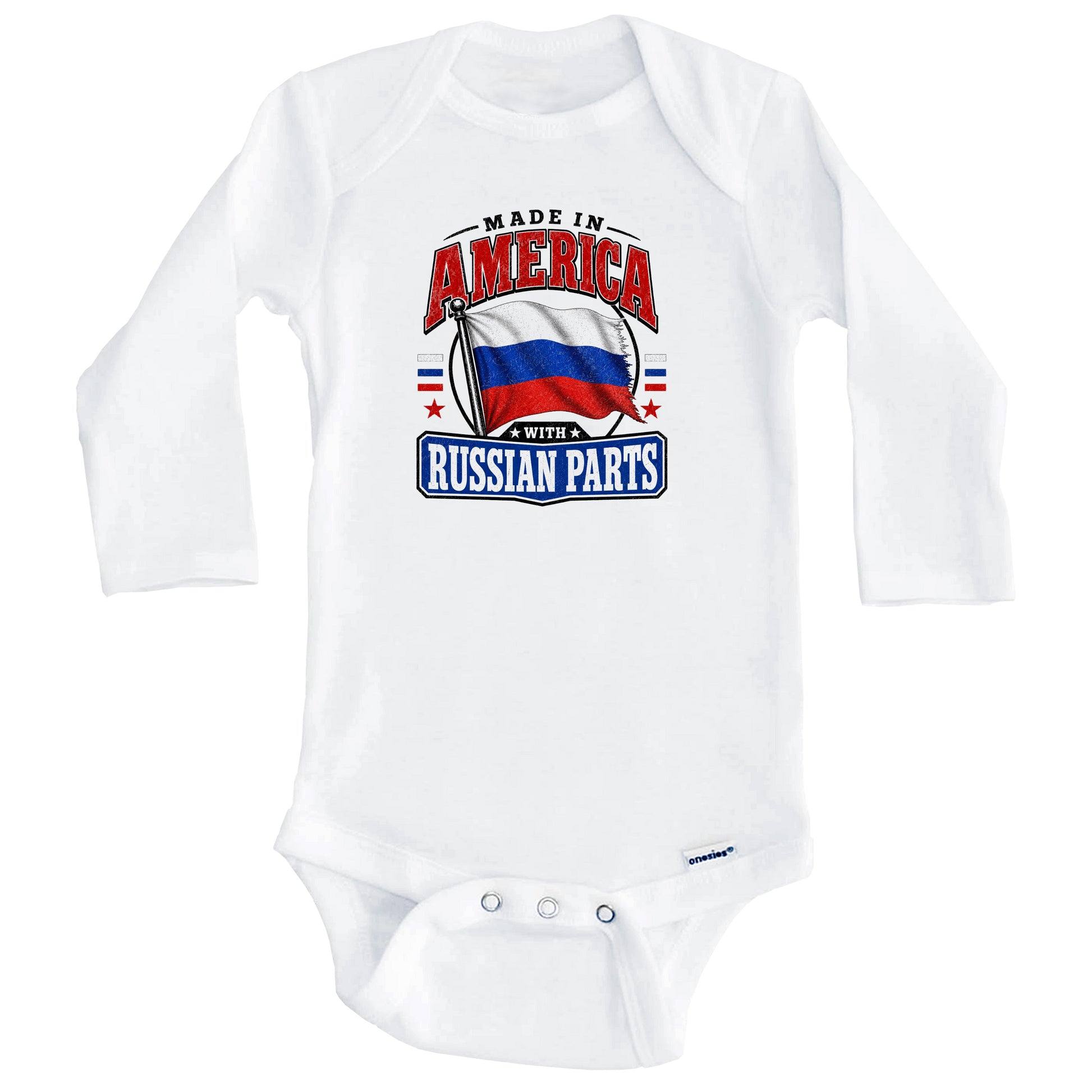 Made In America With Russian Parts Russia Flag Baby Bodysuit (Long Sleeves)
