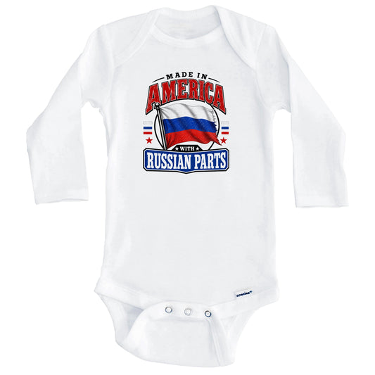 Made In America With Russian Parts Russia Flag Baby Bodysuit (Long Sleeves)