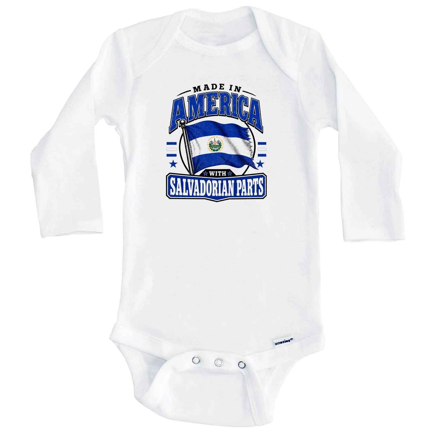 Made In America With Salvadorian Parts El Salvador Flag Baby Bodysuit (Long Sleeves)