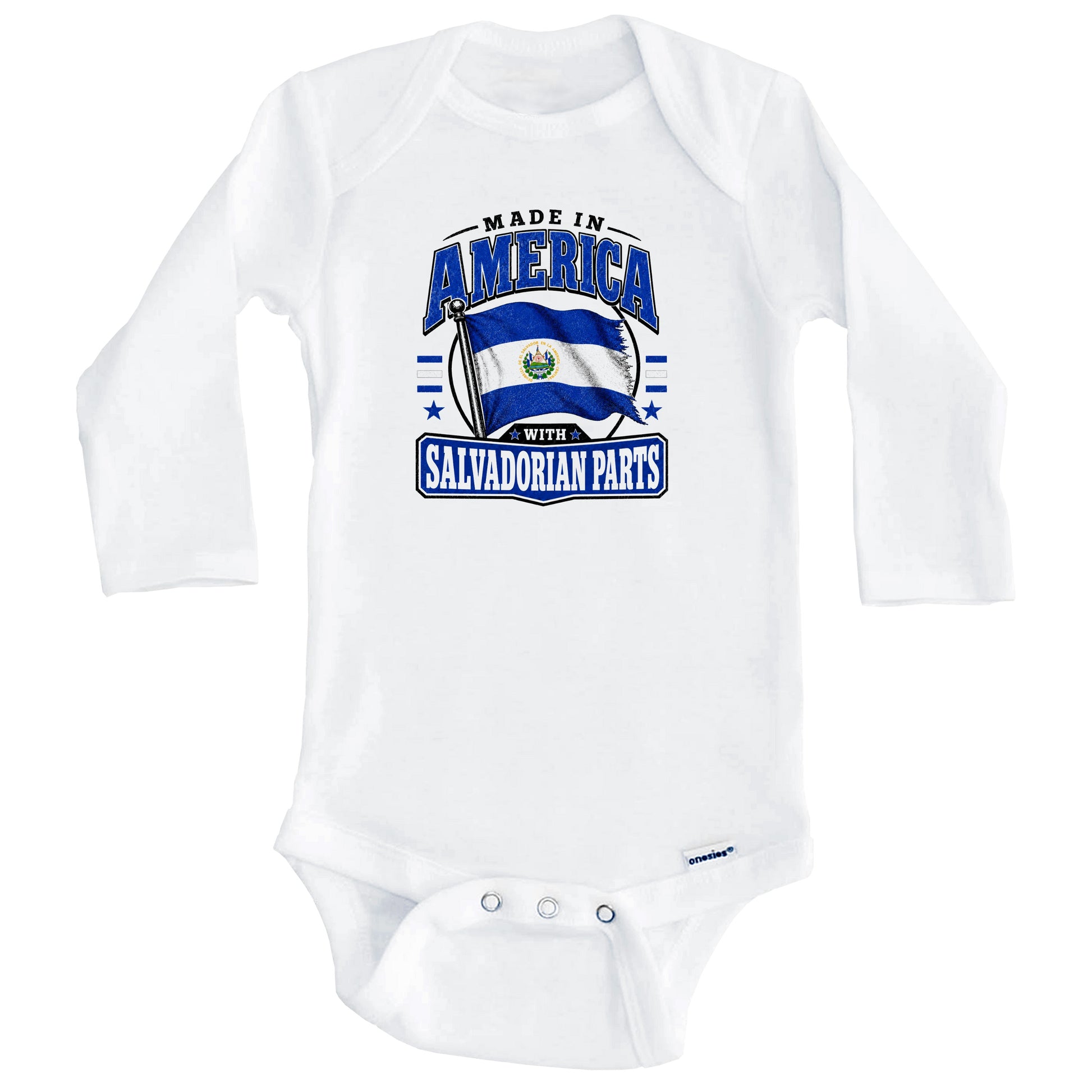 Made In America With Salvadorian Parts El Salvador Flag Baby Bodysuit (Long Sleeves)
