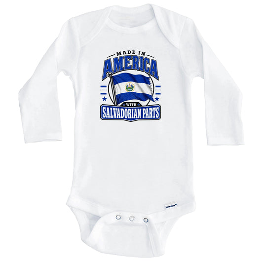 Made In America With Salvadorian Parts El Salvador Flag Baby Bodysuit (Long Sleeves)