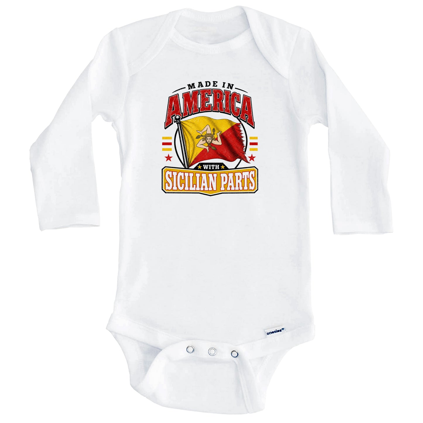 Made In America With Sicilian Parts Sicily Flag Baby Bodysuit (Long Sleeves)