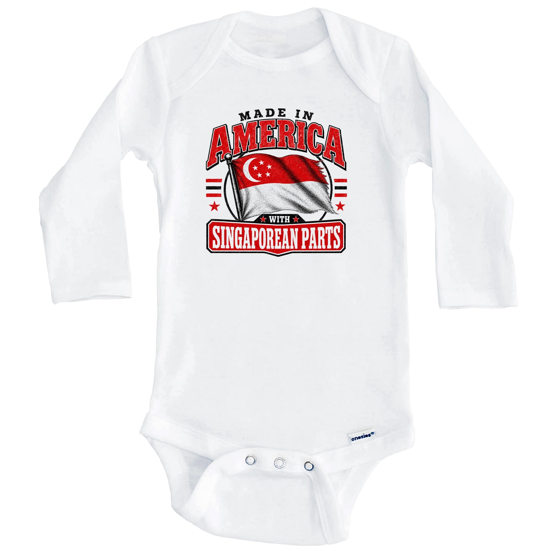 Made In America With Singaporean Parts Singapore Flag Baby Bodysuit (Long Sleeves)