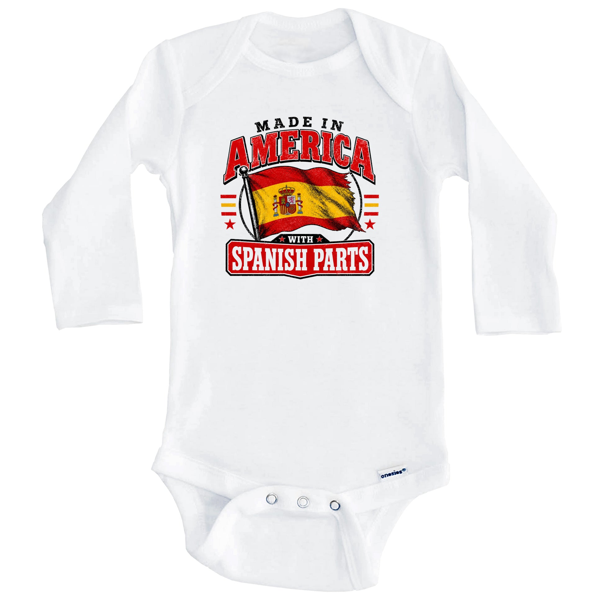 Made In America With Spanish Parts Spain Flag Baby Bodysuit (Long Sleeves)