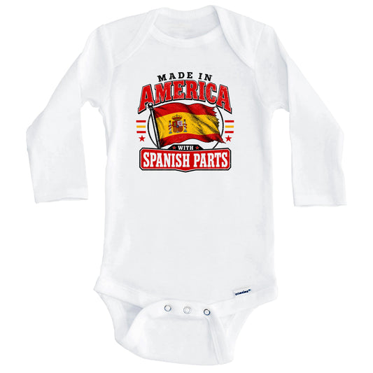 Made In America With Spanish Parts Spain Flag Baby Bodysuit (Long Sleeves)