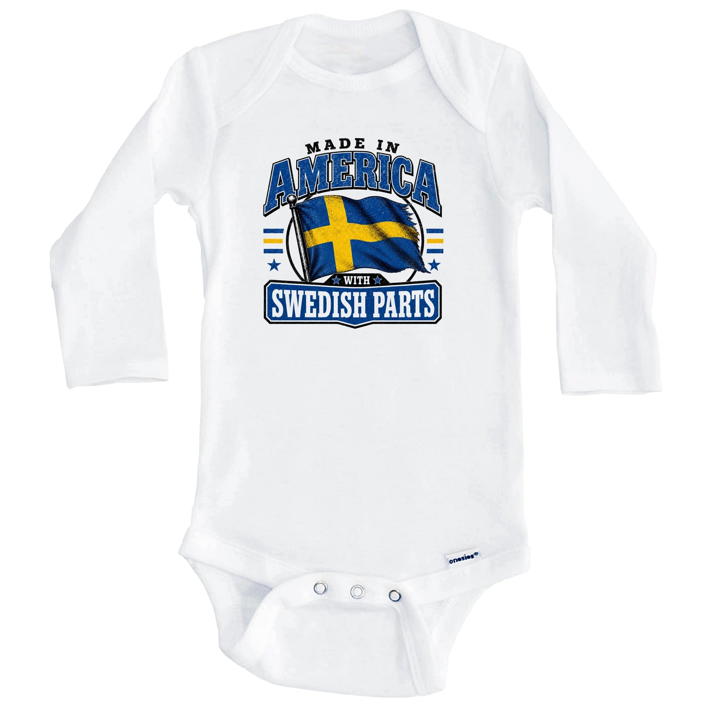 Made In America With Swedish Parts Sweden Flag Baby Bodysuit (Long Sleeves)