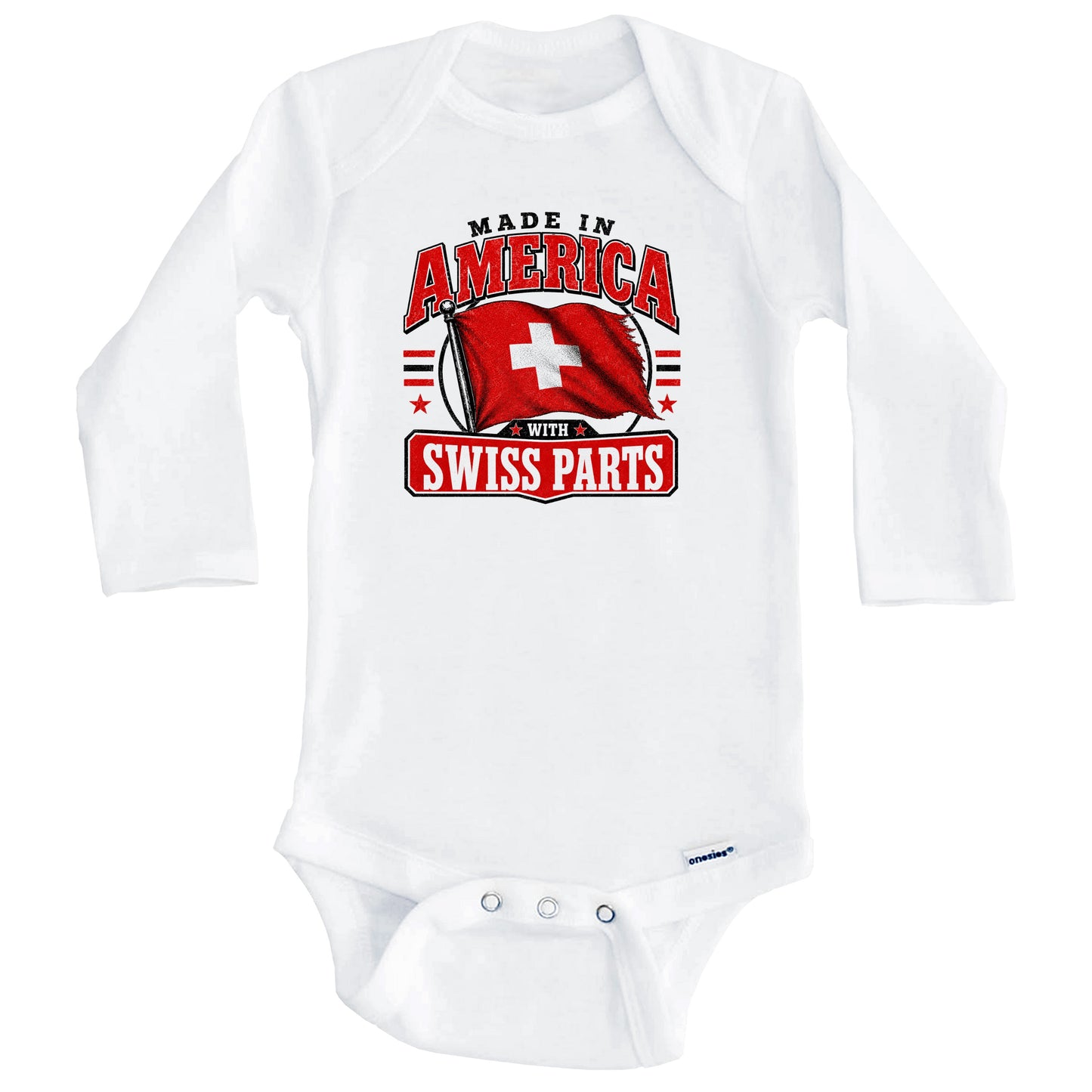 Made In America With Swiss Parts Switzerland Flag Baby Bodysuit (Long Sleeves)