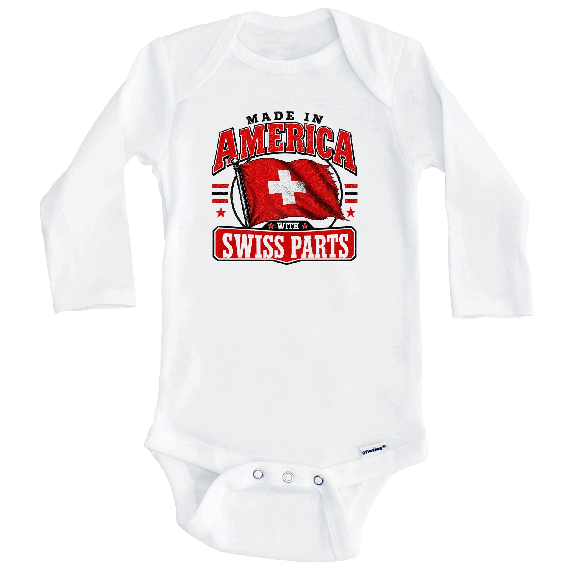 Made In America With Swiss Parts Switzerland Flag Baby Bodysuit (Long Sleeves)