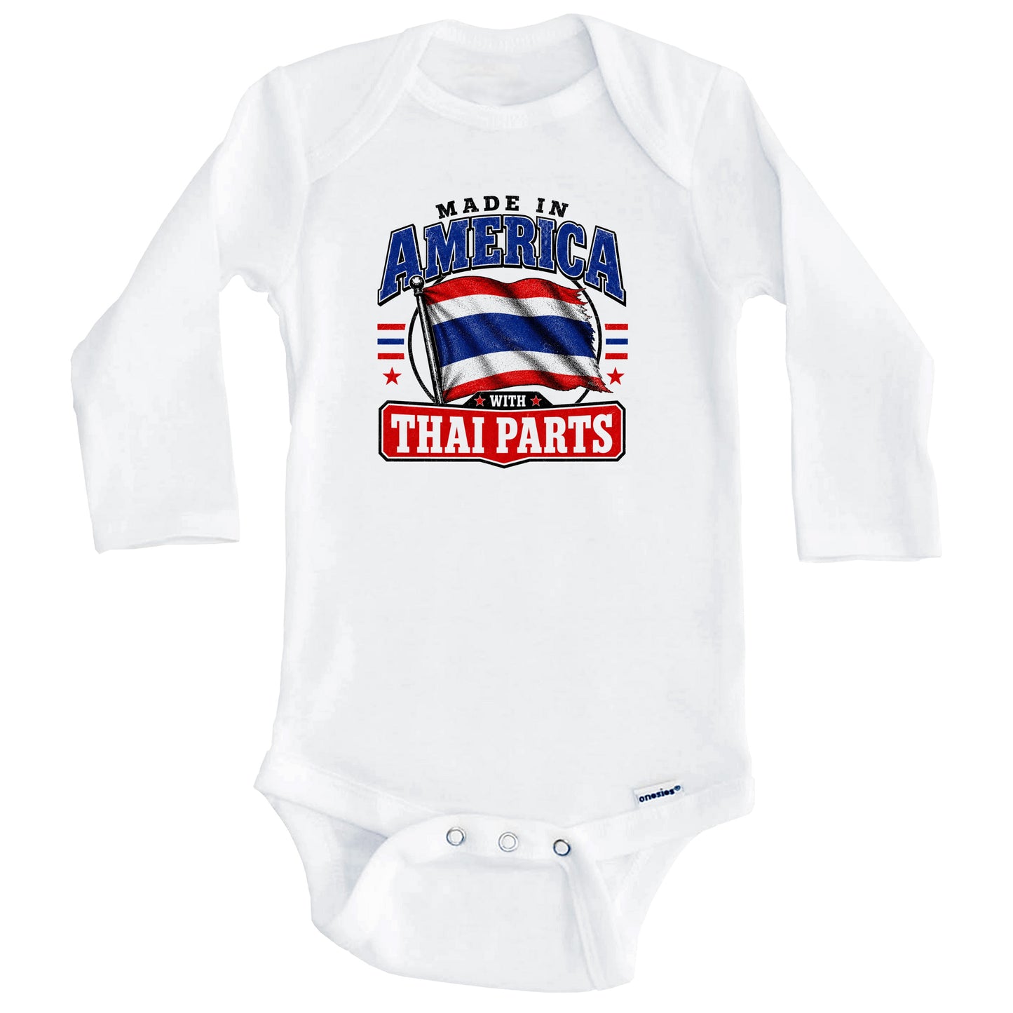 Made In America With Thai Parts Thailand Flag Baby Bodysuit (Long Sleeves)