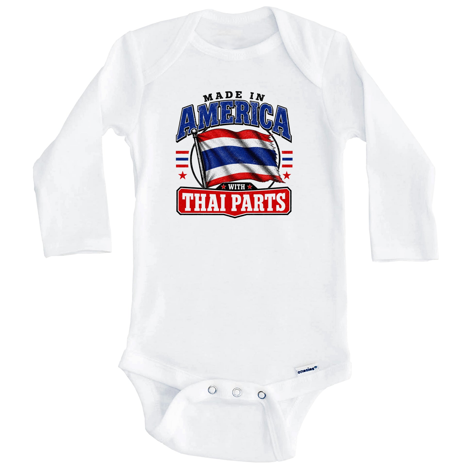 Made In America With Thai Parts Thailand Flag Baby Bodysuit (Long Sleeves)