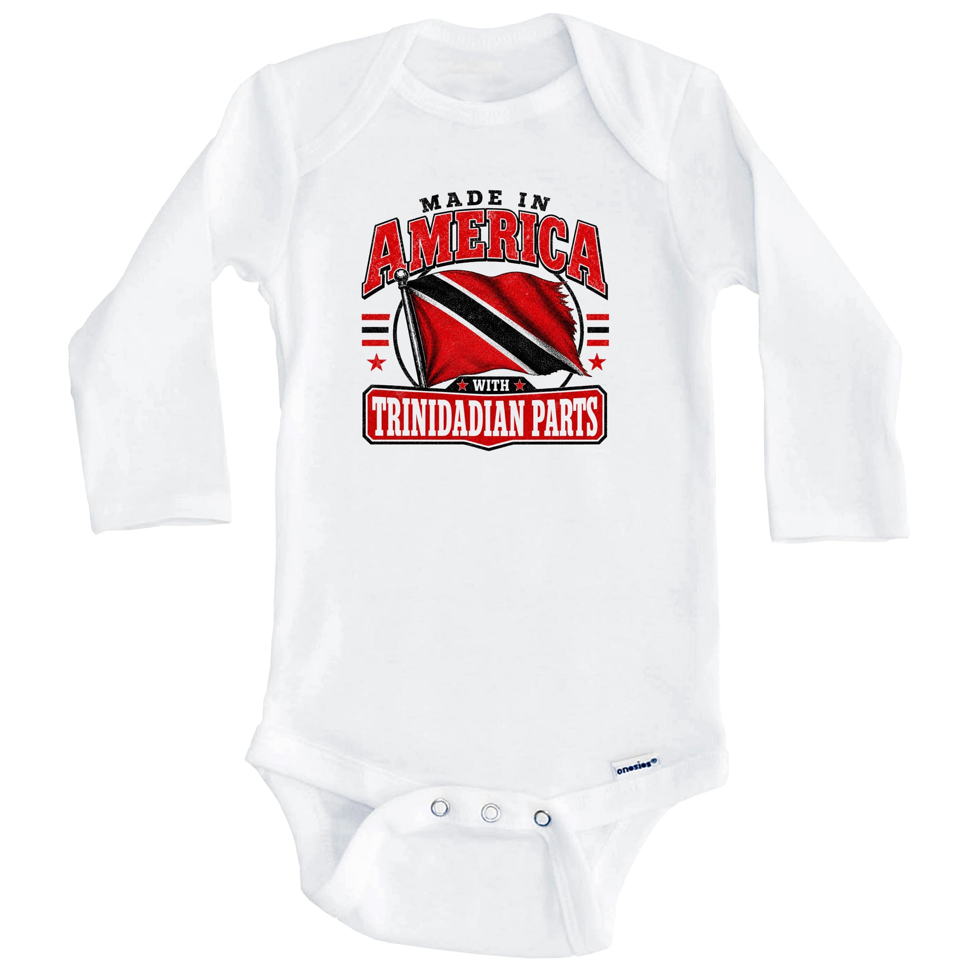 Made In America With Trinidadian Parts Trinidad and Tobago Flag Baby Bodysuit (Long Sleeves)