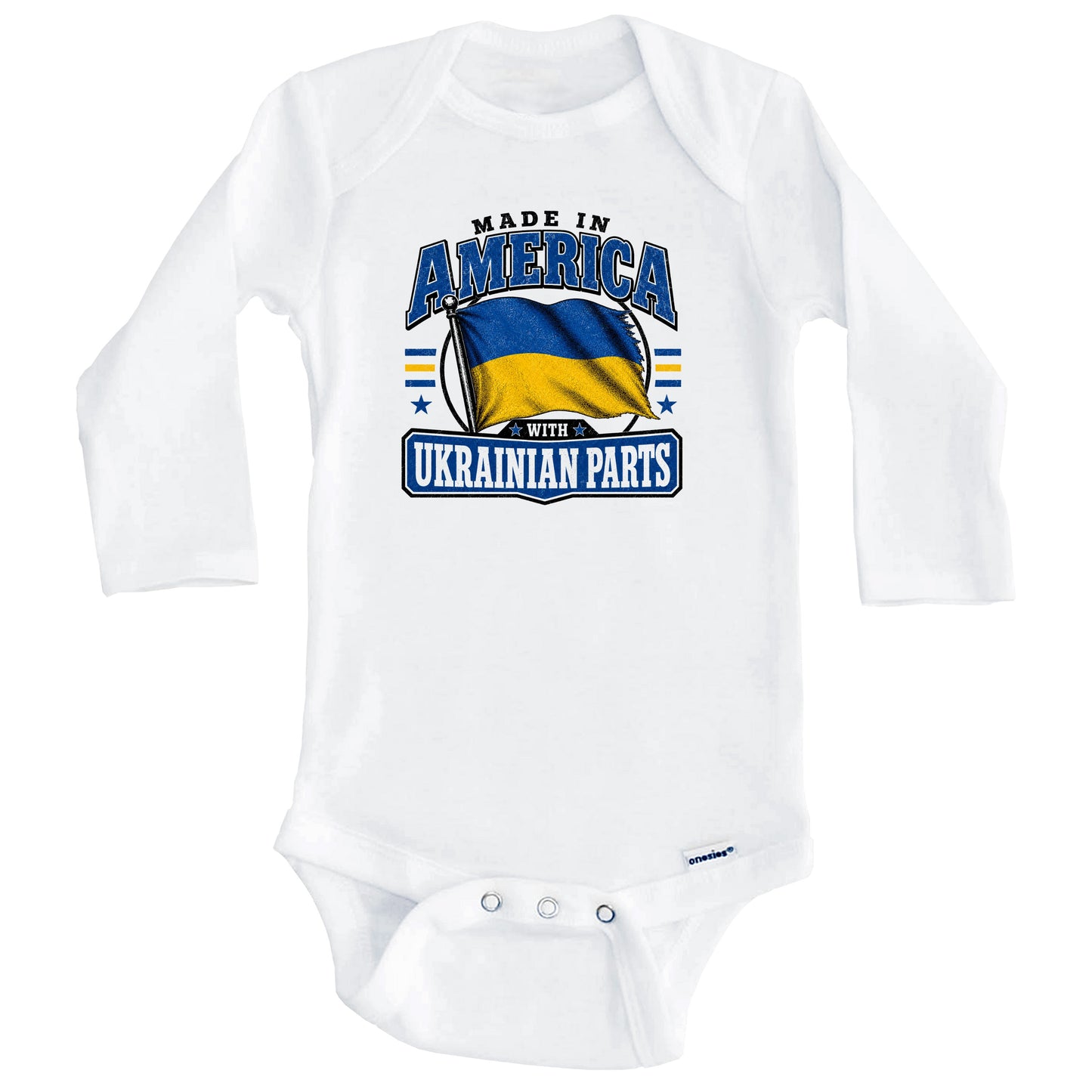 Made In America With Ukrainian Parts Ukraine Flag Baby Bodysuit (Long Sleeves)