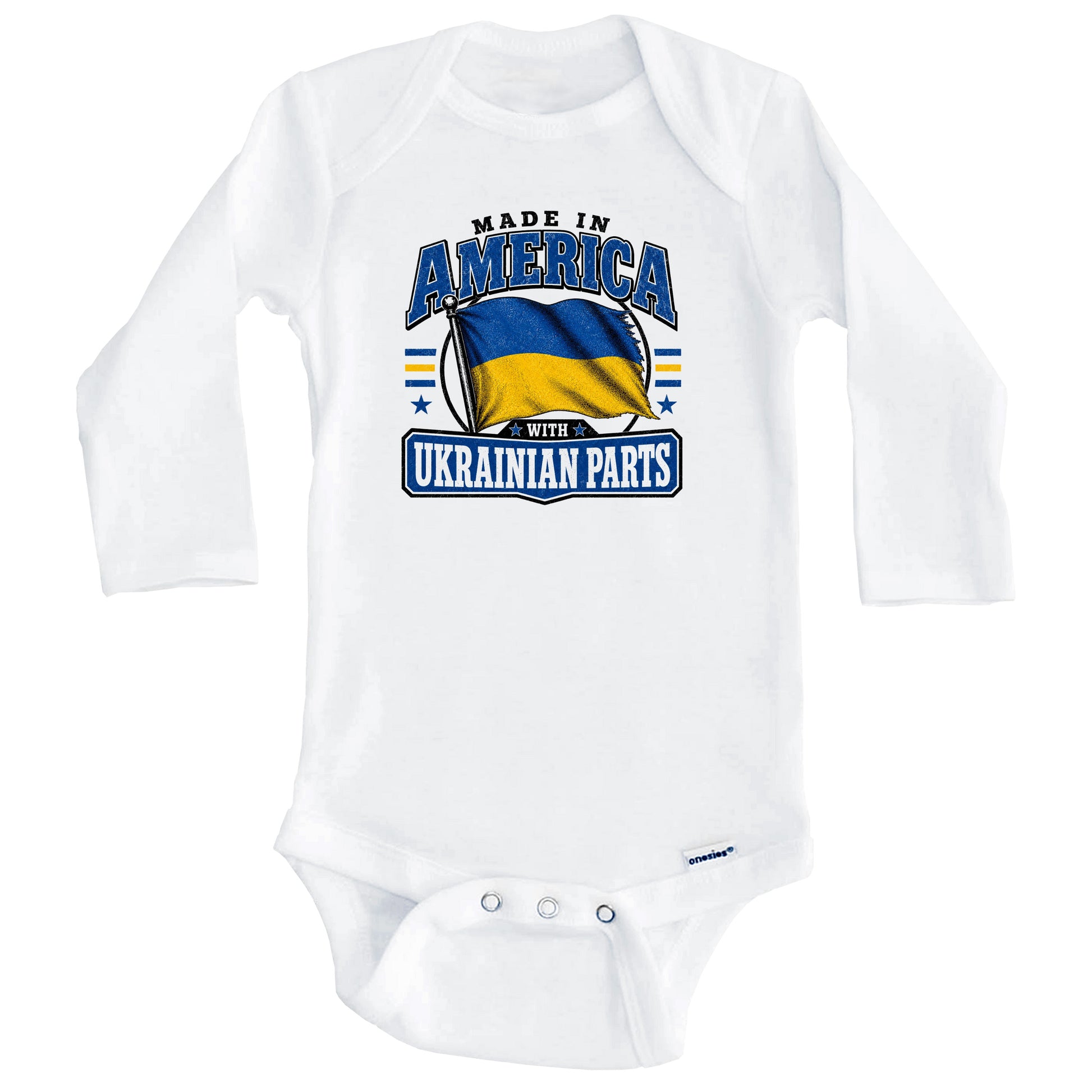 Made In America With Ukrainian Parts Ukraine Flag Baby Bodysuit (Long Sleeves)