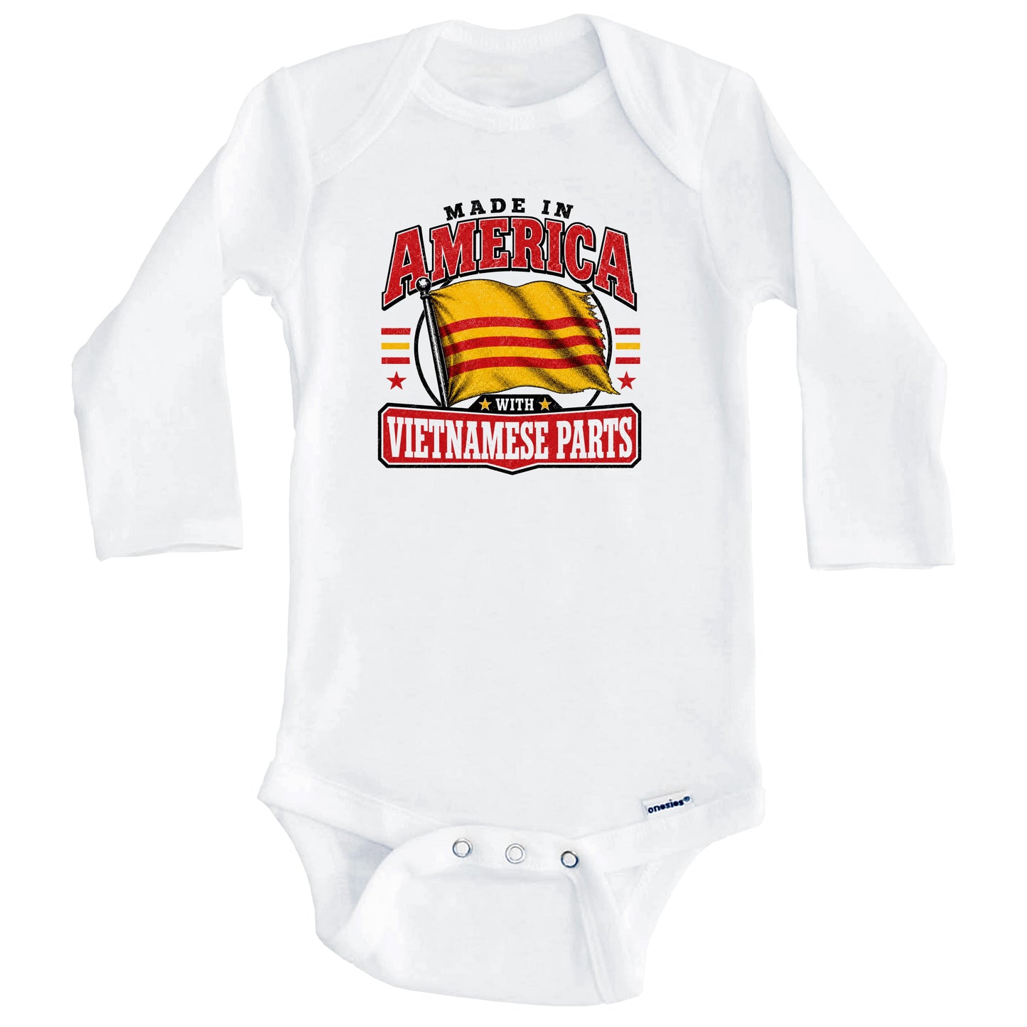 Made In America With Vietnamese Parts Vietnam Flag Baby Bodysuit (Long Sleeves)