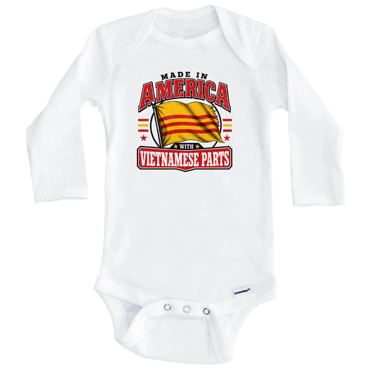 Made In America With Vietnamese Parts Vietnam Flag Baby Bodysuit (Long Sleeves)