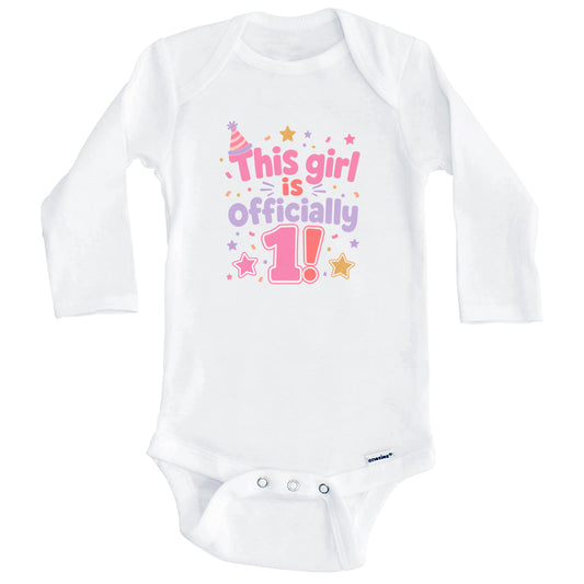 This Girl Is Officially One Year Old First Birthday Baby Bodysuit (Long Sleeves)