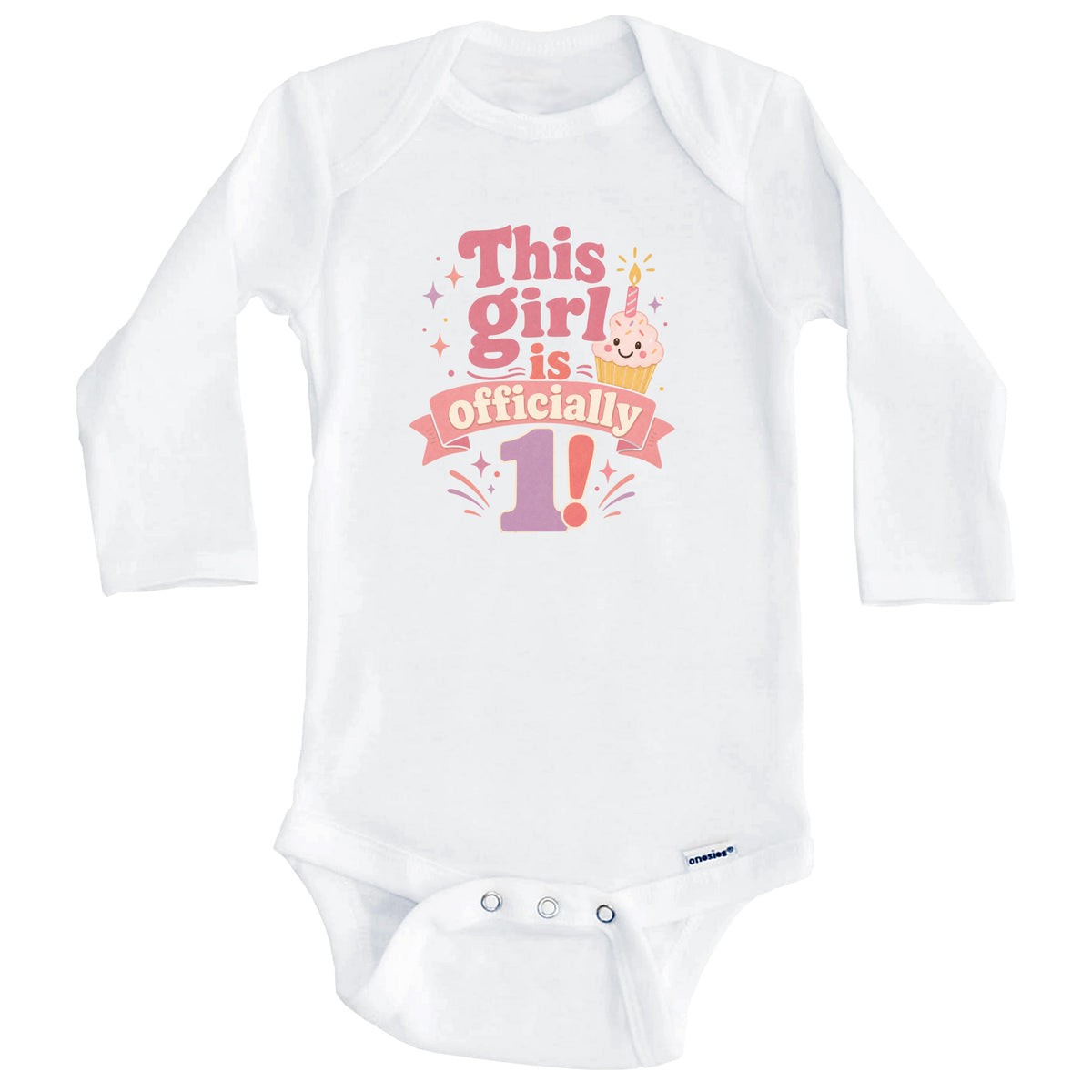 This Girl Is Officially One Year Old First Birthday Baby Bodysuit v2 (Long Sleeves)