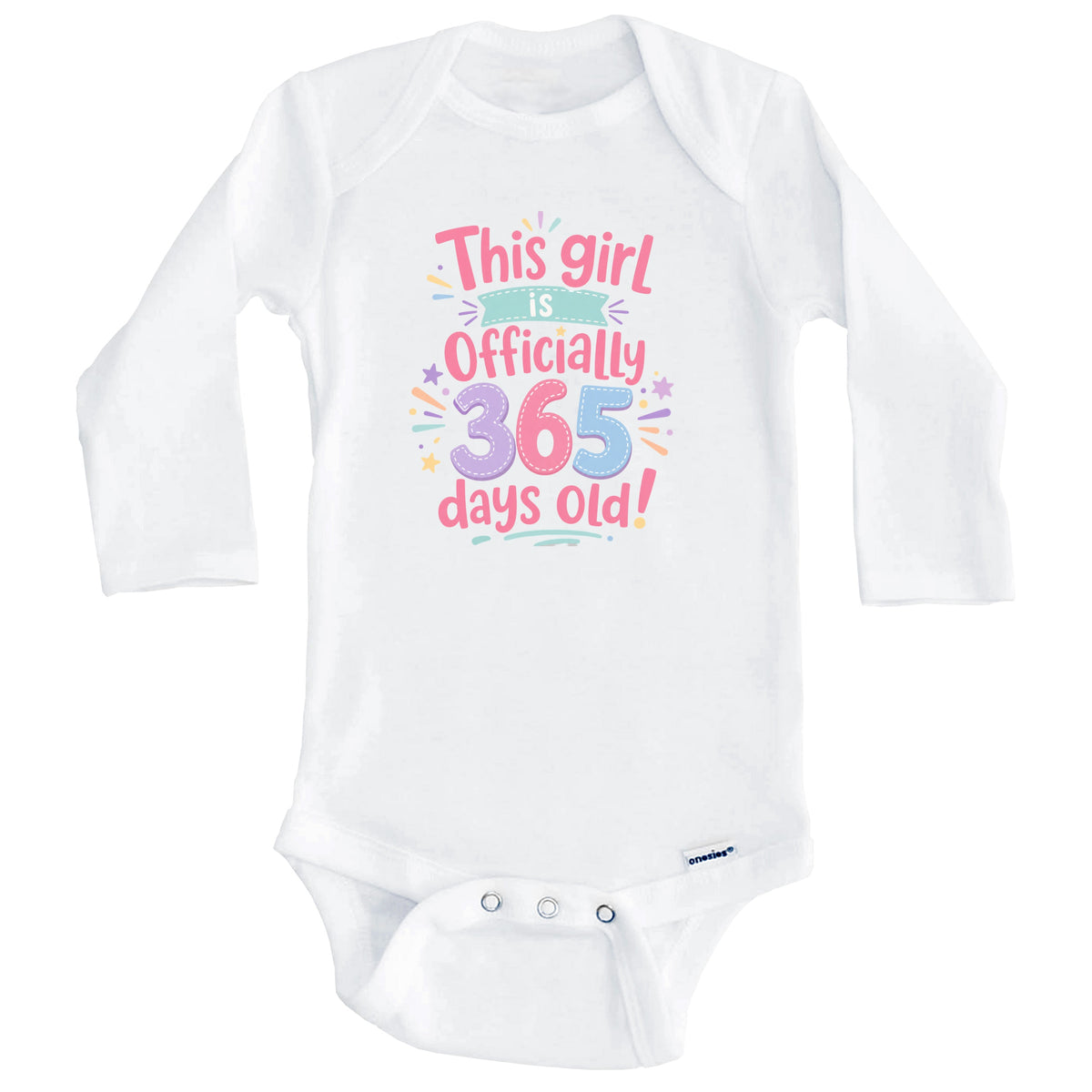 This Girl Is Officially 365 Days Old First Birthday Baby Bodysuit v2 (Long Sleeves)