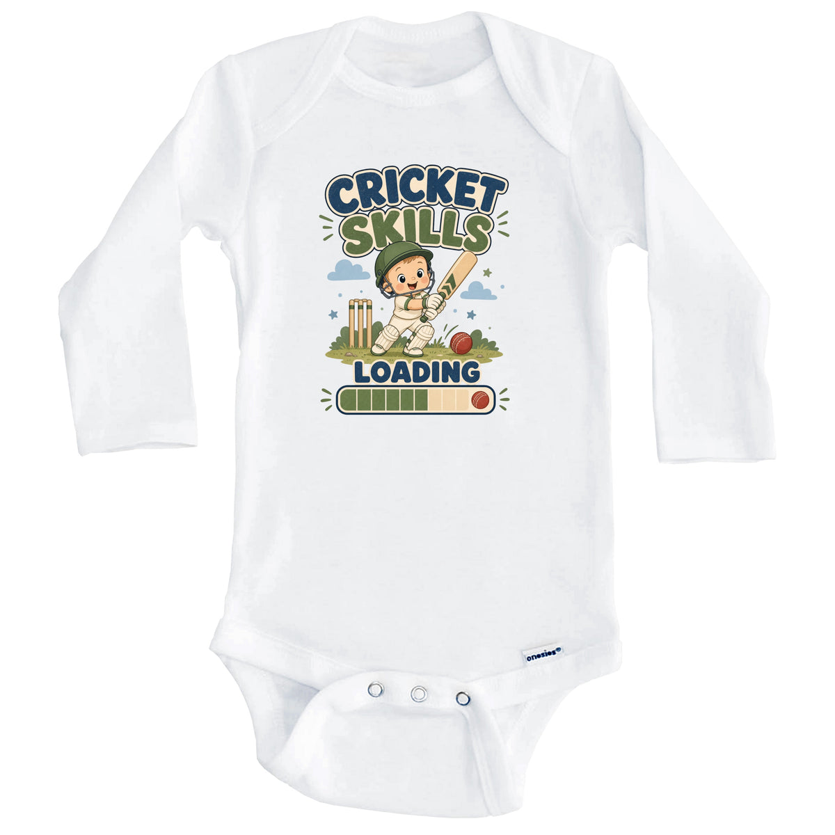 Cricket Skills Loading Funny Sports Humor Baby Bodysuit (Long Sleeves)