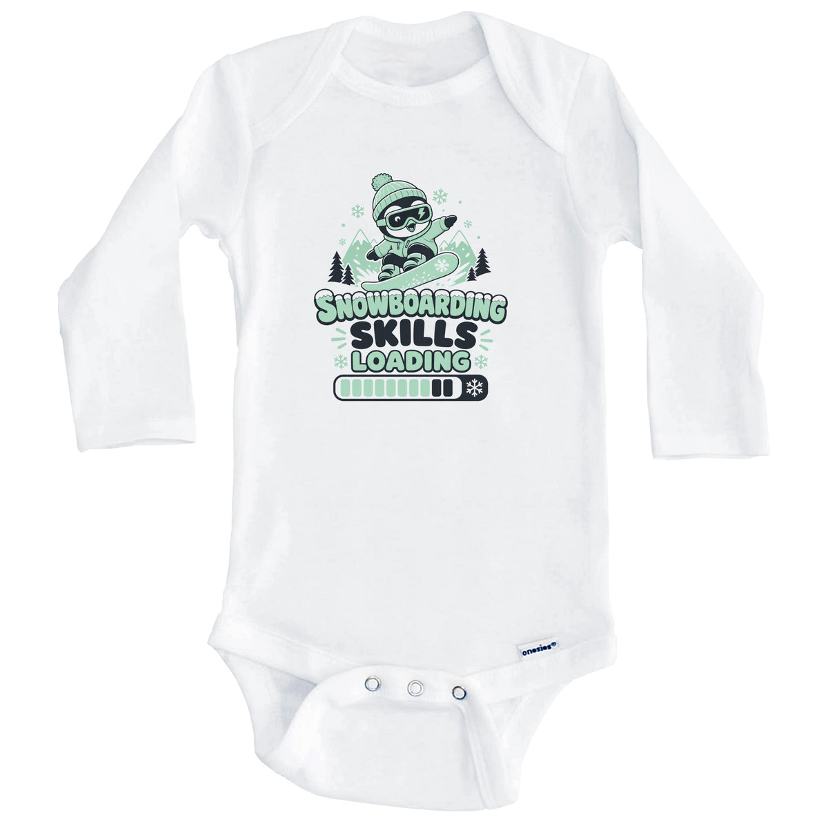 Snowboarding Skills Loading Funny Snowboard Humor Baby Bodysuit (Long Sleeves)
