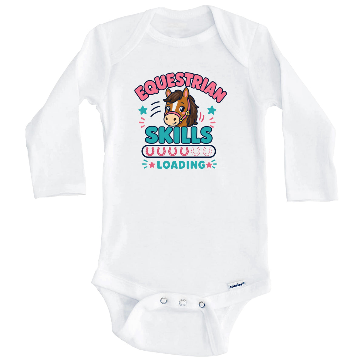 Equestrian Skills Loading Funny Horseback Riding Baby Bodysuit (Long Sleeves)